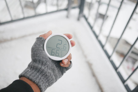Temperature reading on a cold snowy day outside