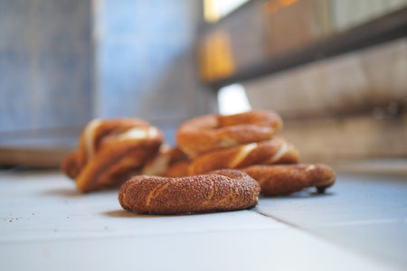 Freshly baked bread sits on the floor in a cafe setting
