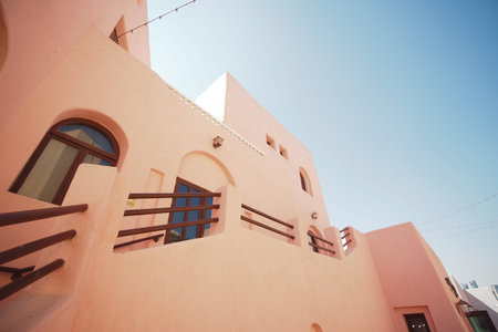 Qatar Doha 2 february 2025, Colorful architecture in desert town at mina district