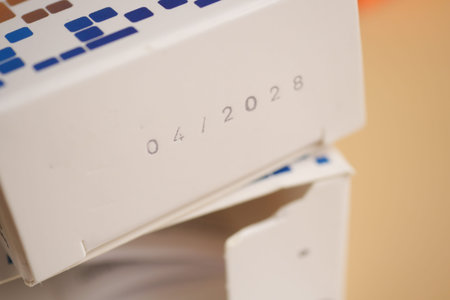 medicine packet with printed expire date on white surface in close view