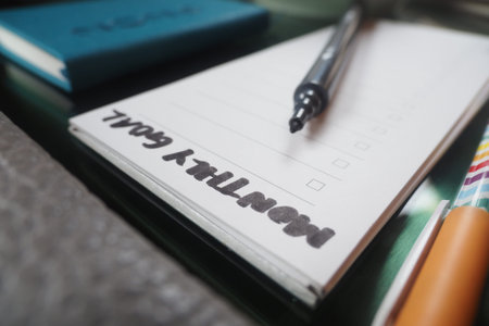 Writing down monthly goals on a notebook page