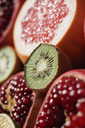 Fresh fruits sliced and displayed on a table