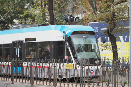 turkey istanbul 20 december 2025. Daytime urban tram stops for passengers