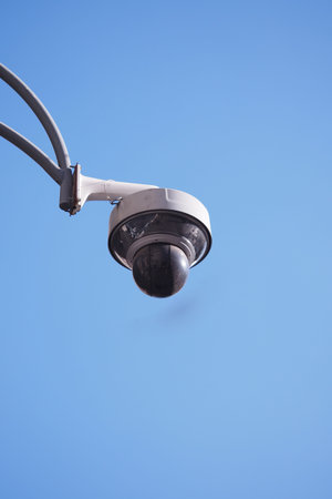 Security camera monitors area on a clear day