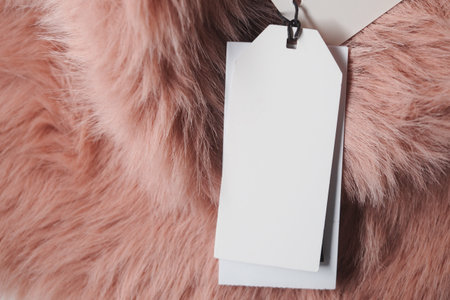 Fur fabric with empty tag hanging on it in a store