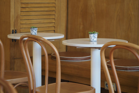 Empty tables in a cafe during the afternoon hours