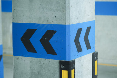 Parking structure design features painted concrete columns