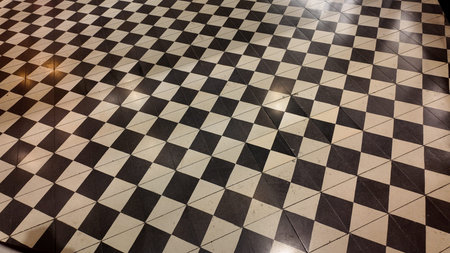 Geometric tile pattern on a floor in a building