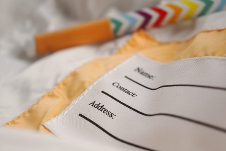 Contact and address details on a soft fabric surface for kid