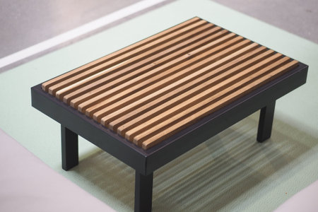 Coffee table made of wooden slats placed on a surface