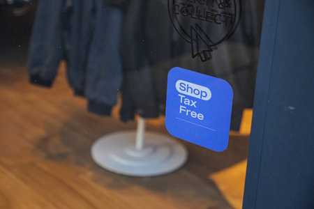Shop tax-free near clothing display