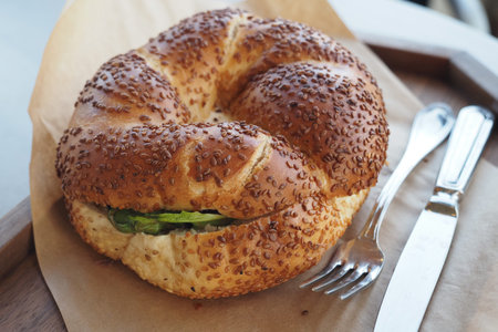 Sesame seed bread on a tray