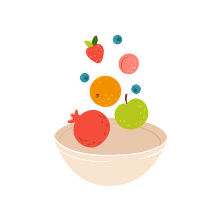 Young cute housewife rolls out dough on the kitchen table and prepares pastries. Happy girl is cooking pies at home alone. Vector illustration in cartoon style. Home made baking preparationのイラスト素材