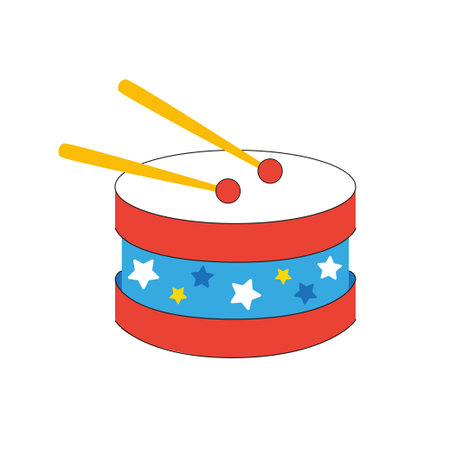Multi-colored children's musical toy. Vector cartoon funny illustration of a drumのイラスト素材