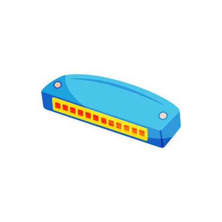 Kids musical instrument harmonica drawn in cartoon style. Vector illustration isolated on white backgroundのイラスト素材