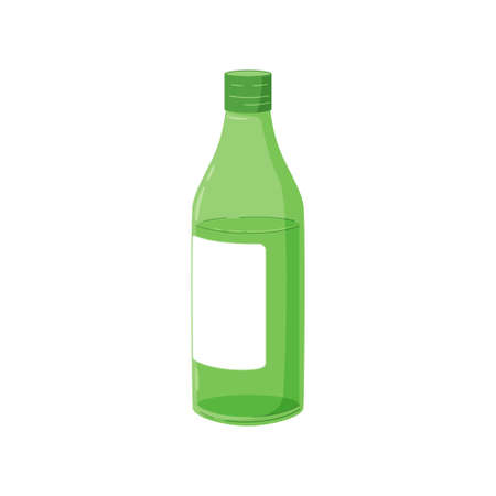 Traditional Korean alcohol beverage in glass bottle. Soju vector illustration drawn in cartoon style and isolated on white backgroundのイラスト素材