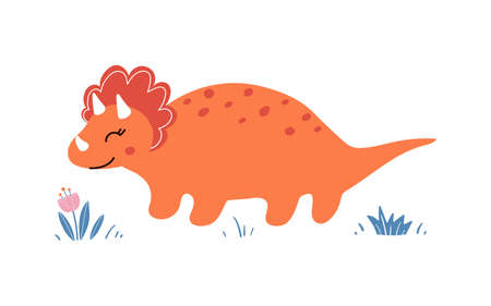 Cute baby dinosaur t-shirt design. Triceratops girl drawn in doodle style and isolated on white background. Vector illustration for fashion fabrics, textiles, printsのイラスト素材