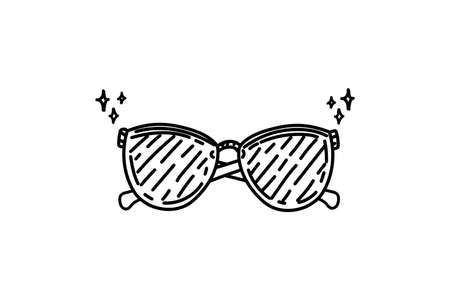 Summer outline sunglasses hand drawn in sketch style. Vintage vector illustration isolated on white backgroundのイラスト素材
