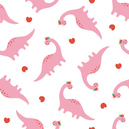 Cute dinosaur pattern. Childish seamless print with cute little dino girl for kids textile, wrapping paper, wallpaper, apparel. vector illustrationのイラスト素材