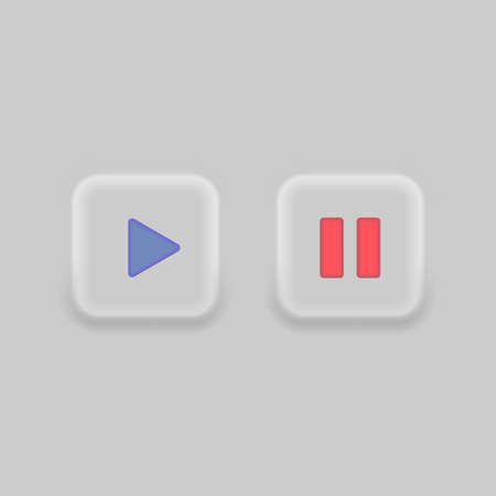 Play button icon design. Neumorphism. Video play and pause button symbol. Media player button signのイラスト素材