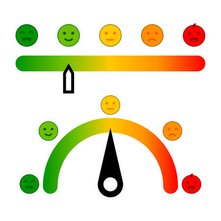 Color scale with arrow. Set scale. Different emotions art design from red to green. Progress bar template.のイラスト素材