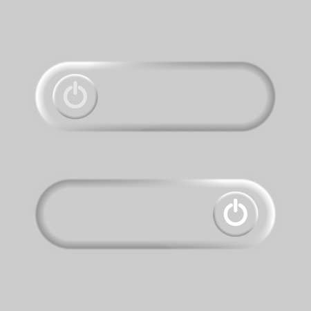 Power button on gray background. Neumorphic design. Neumorphism. On and Off toggle switch buttonsのイラスト素材