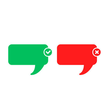 Flat red and green bubble icon. Positive and negative check marks. Vectorのイラスト素材