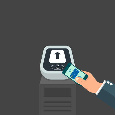 Terminal for passenger transport card. Pay pas. Wireless, contactless or cashless payments, rfid nfc. Vectorのイラスト素材