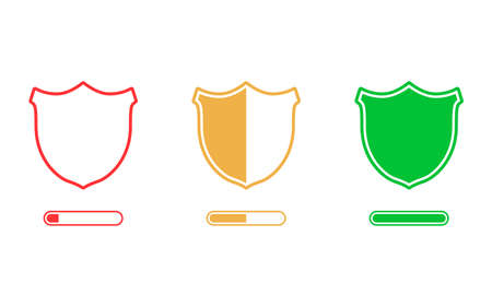 Security levels icons with shields. Loading security concept. From low to complete security. Vectorのイラスト素材