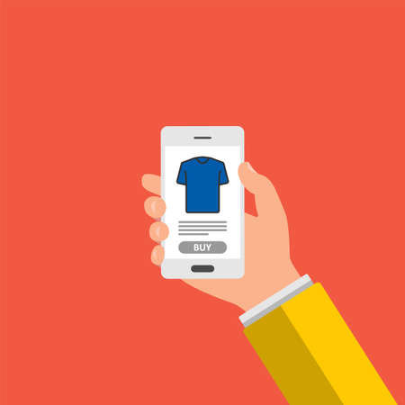 Choose clothes and shopping using smartphone with mobile application. Online shopping. Vectorのイラスト素材