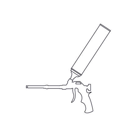 Construction tool line icon. Polyurethane mounting foam packaging tube with foam gun line icon. Vectorのイラスト素材