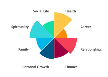 Wheel of life. Diagram icon. Coaching tool concept. Various spheres of life. Vector