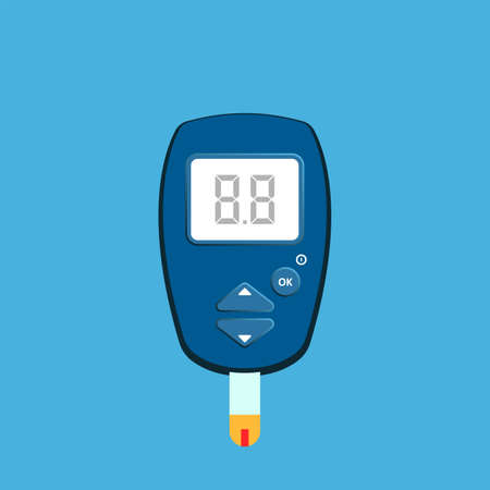 Diabetic glucose measuring device. Empty screen for value. Blank dial. Checking blood sugar level at home. Vectorのイラスト素材