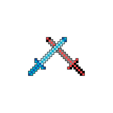 Crossed swords pixel icon. Cartoon sword for video game. Vectorのイラスト素材