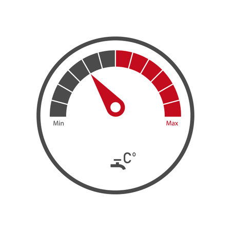 Indicator meter of water heater. Minimum and maximum value. Water meter icon. Vectorのイラスト素材