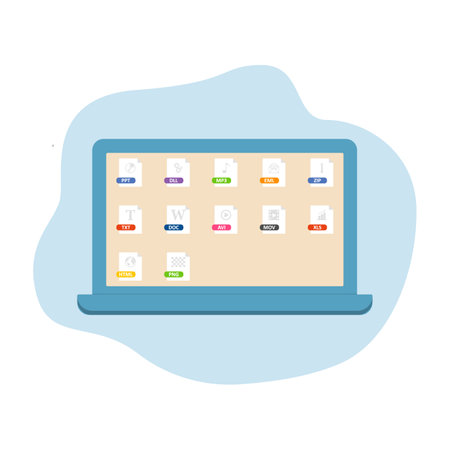 Monitor display with different types of document. Laptop desktop with different files. Vectorのイラスト素材