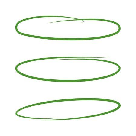 Set of highlights. Green hand drawn elements for selecting text. Sketch oval. Vectorのイラスト素材