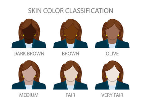 Skin color classification. Different woman skin tones. Vectorのイラスト素材