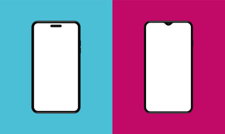 Realistic smartphone mockup devices on colored background. Blank, empty screen. Creative colors backgrounds. Vectorのイラスト素材