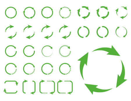 Green arrow icon set on white background. Circular arrow. Recycle symbol. Vectorのイラスト素材