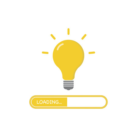 Loading creative idea concept. Progress loading bar. Yellow lightbulb icon. Vector