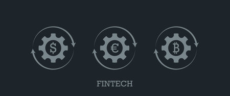 Fintech icon. Finance management concept. Dollar, euro, bitcoin symbol. Flat vector iconのイラスト素材