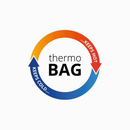 Thermo bag icon. Keeps hot and keeps cold. Logo for delivery bag. Vector illustrationのイラスト素材