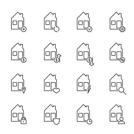 Real estate outline icons. Set of simple vector line icons for real estate business. Collection of pictogram.のイラスト素材