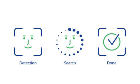 Face scanning process line icons. Face id icon for approving password. Face identification line icon. Biometric facial recognition system sign. Facial detection pictogram. Vector illustrationのイラスト素材
