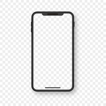 Smartphone Mockup with Transparent Screen. Black Mobile phone on Transparent Background with Blank Display. Mock up Realistic Smartphone. Front View. Vector illustrationのイラスト素材