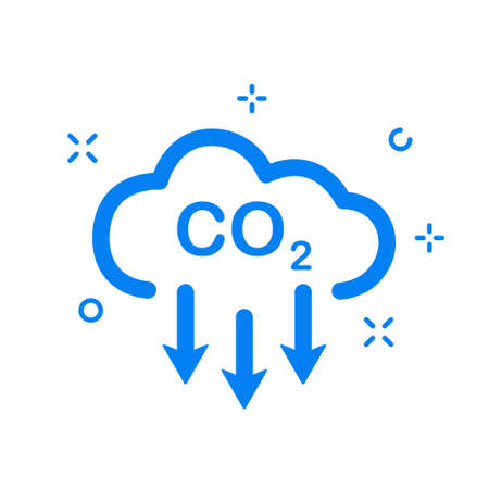 CO2 Linear icon. Emissions Reduction of Carbon Gas. Cloud of CO2 Gas. Decrease Pollution Line Icon. Carbon Dioxide Emissions. Editable stroke. Vector illustrationのイラスト素材