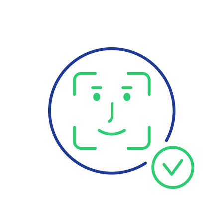 Face Recognition, Biometric Identification Line Icon. Facial Scanning and Detection pictogram. Facial Scan, Identification. Facial Recognition System Sign.のイラスト素材