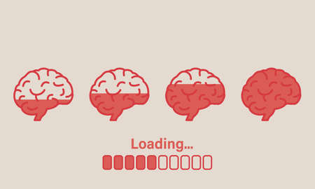 Loading Brain Icon. Progress Loading Bar of Wisdom. Brain Boost Symbol. Knowledge is Power. Concept of Creative Idea, Creativity, Mind, Thinking. Editable stroke. Vector illustrationのイラスト素材