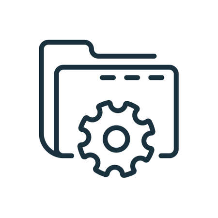 Setting of Data Folder Line Icon. Computer Folder with Gear Linear Icon. Options and Configuration of File or Document. Editable stroke. Vector Illustrationのイラスト素材